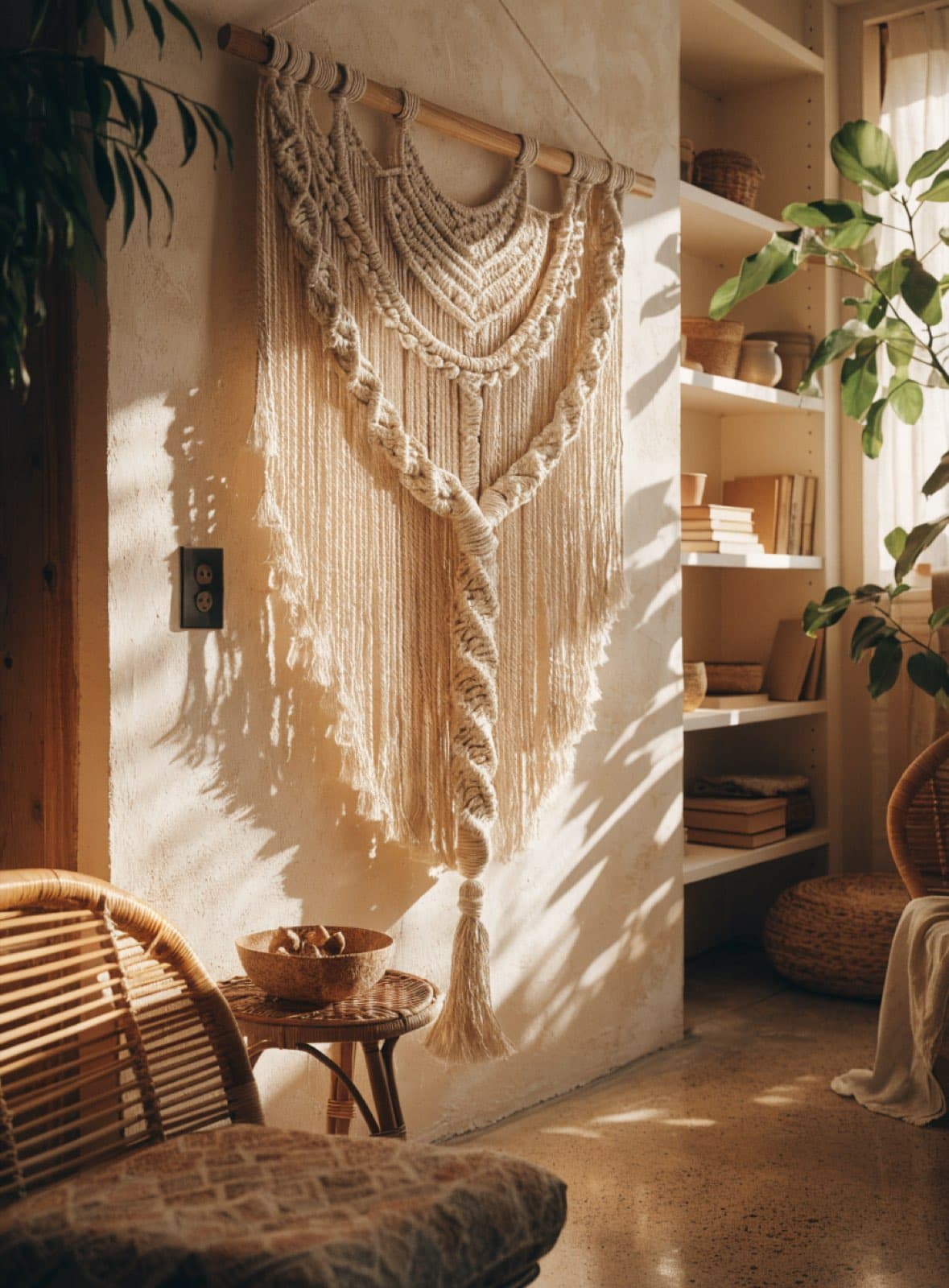 Suspension macramé en coton naturel