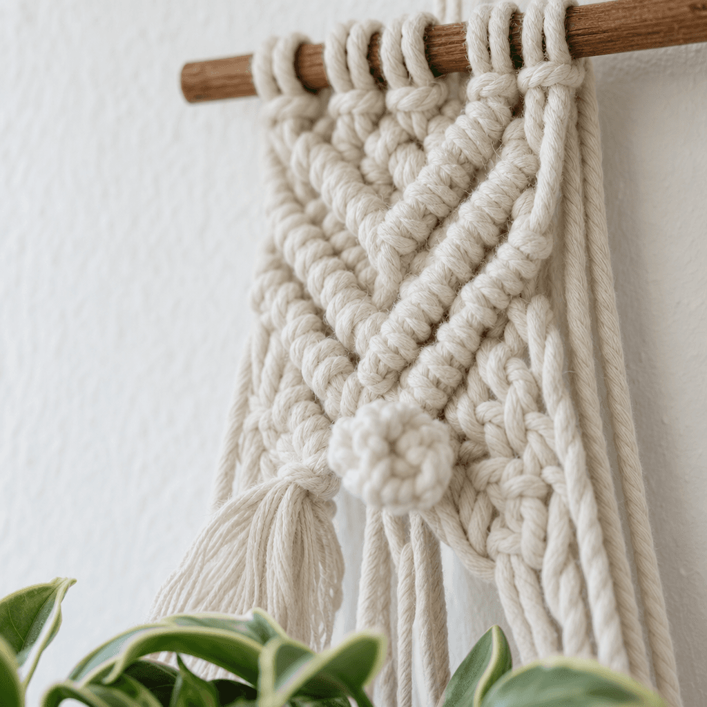 Cache-Pot Mural Macramé Motif Fleurs Crème