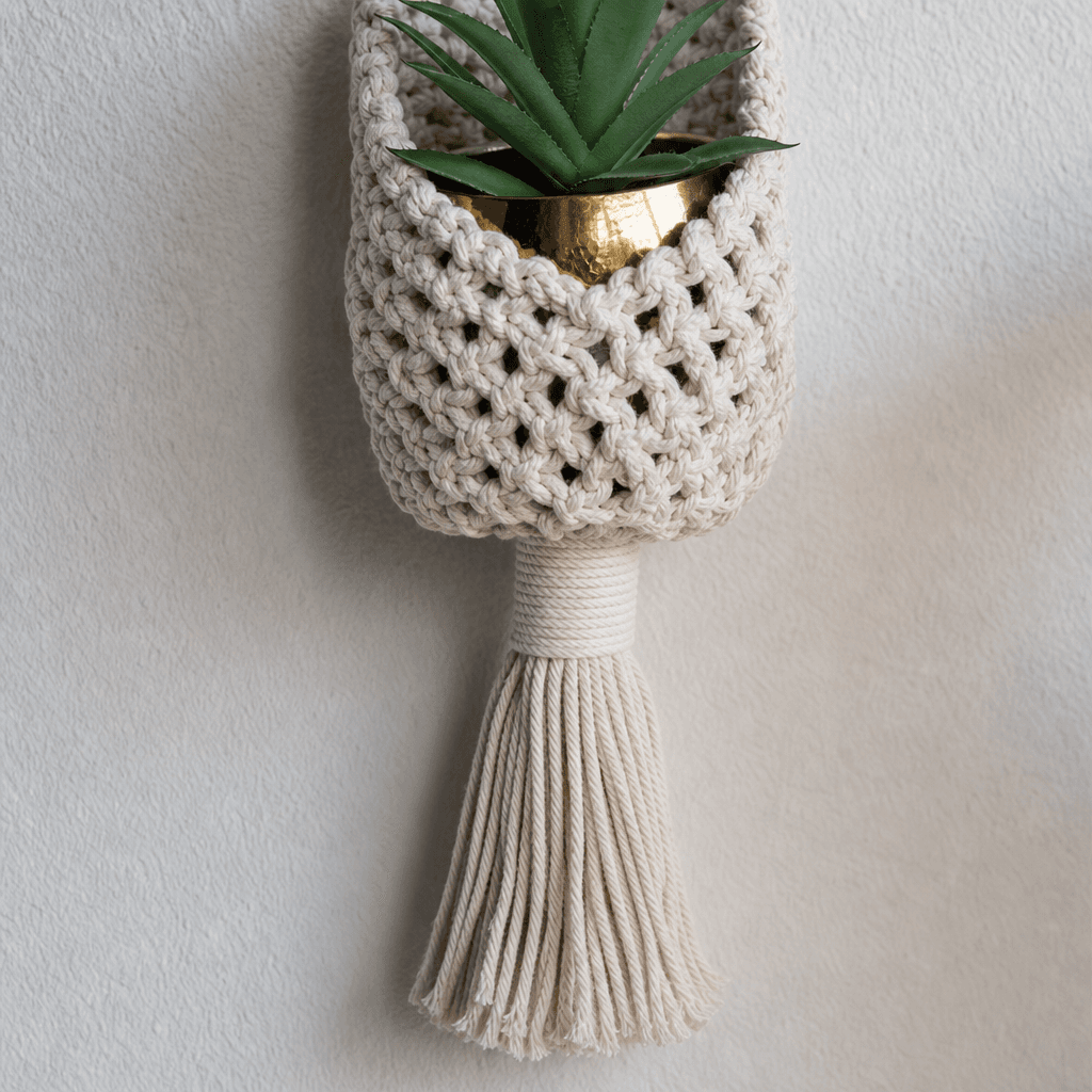 Cache-Pot Suspendu Macramé Crème