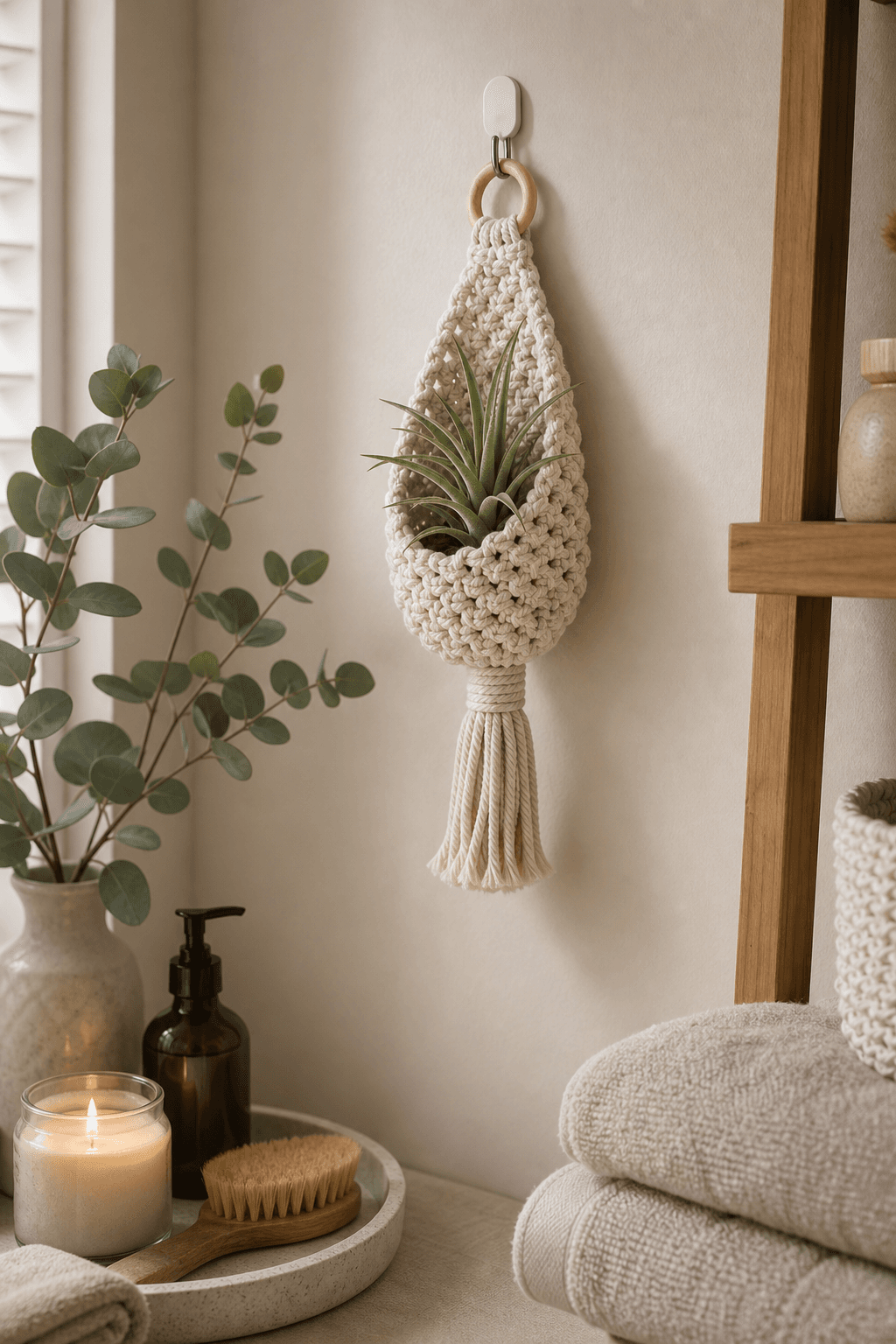 Cache-Pot Suspendu Macramé Crème