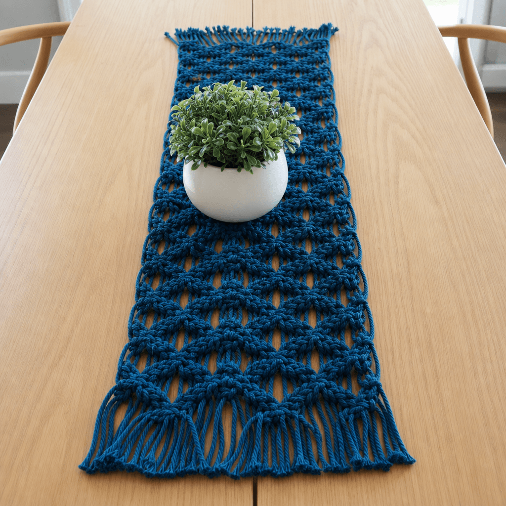 Chemin de Table Macramé Bleu Pétrole