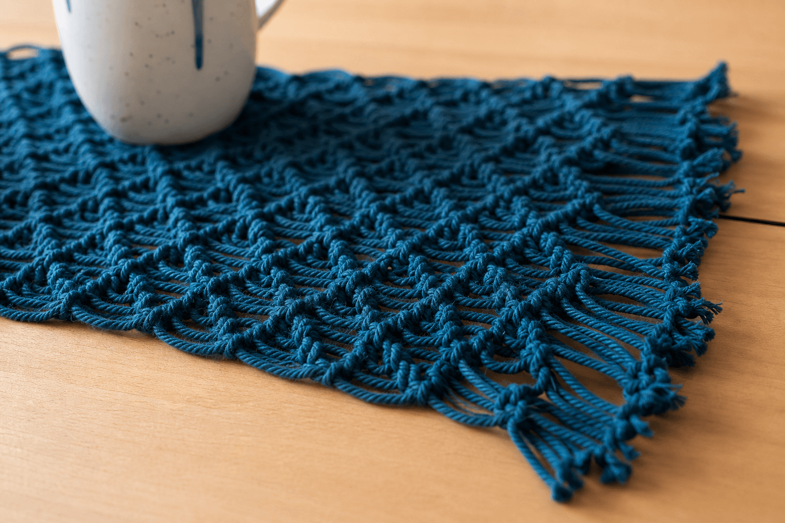 Chemin de Table Macramé Bleu Pétrole