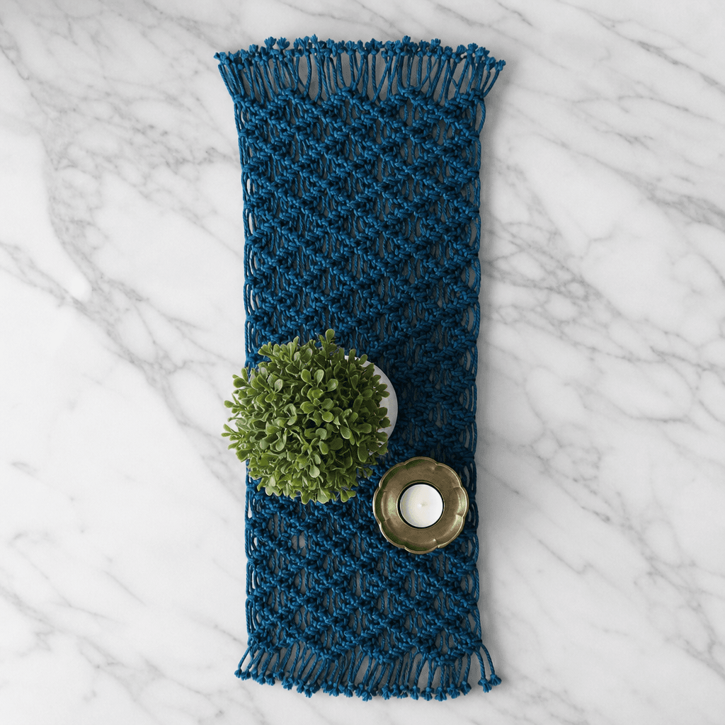 Chemin de Table Macramé Bleu Pétrole