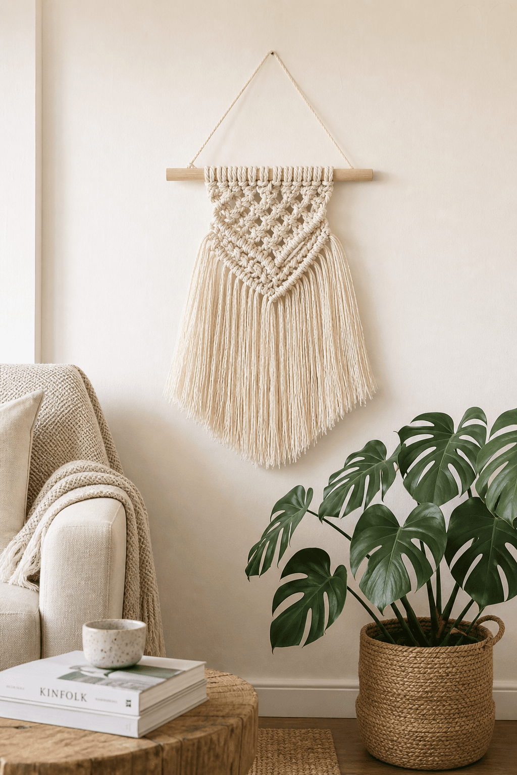 Mini Tapisserie Macramé Triangle Crème