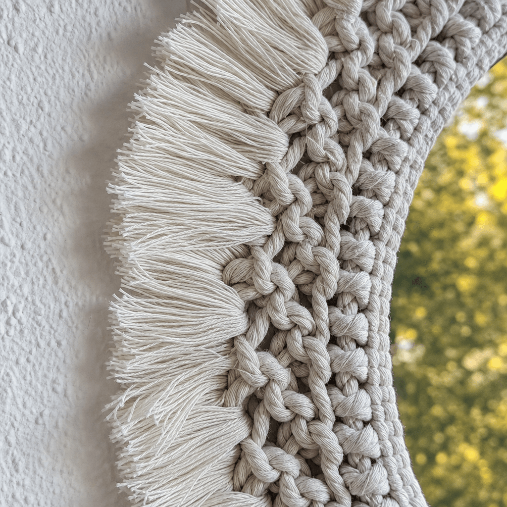 Miroir Macramé Frange Dentelle Crème