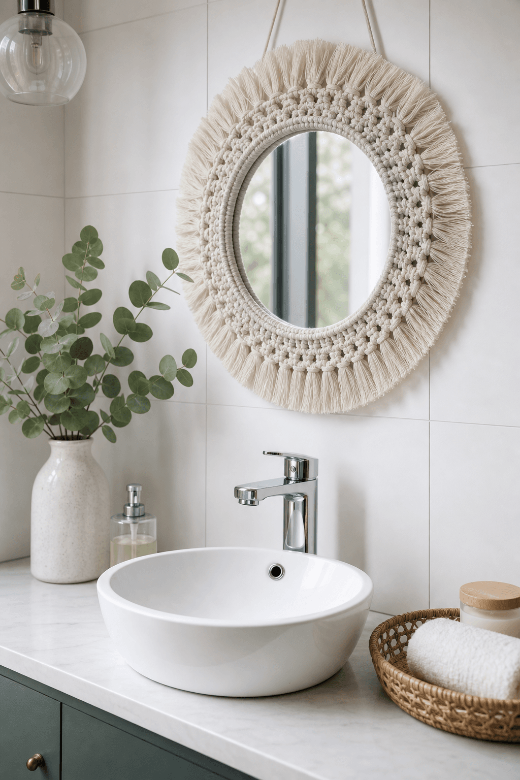 Miroir Macramé Frange Dentelle Crème