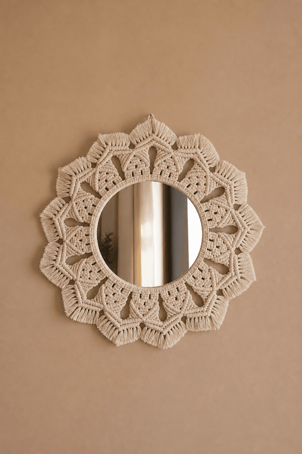 Miroir Macramé Mandala 12 Pétales Crème