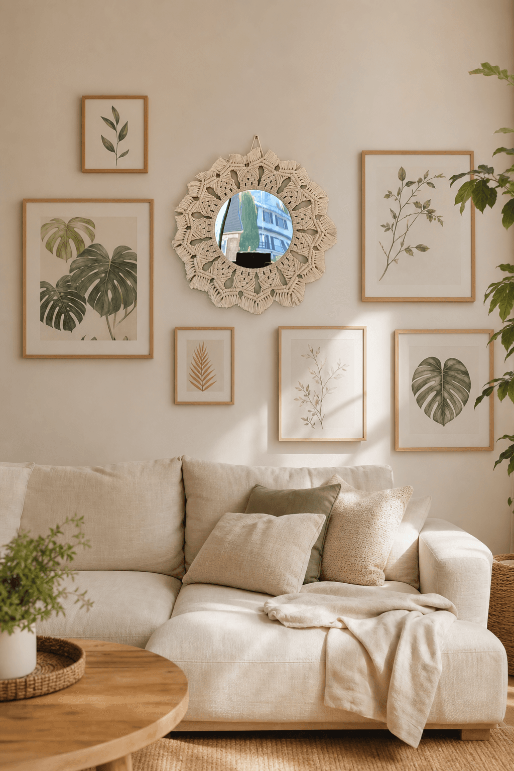 Miroir Macramé Mandala 12 Pétales Crème
