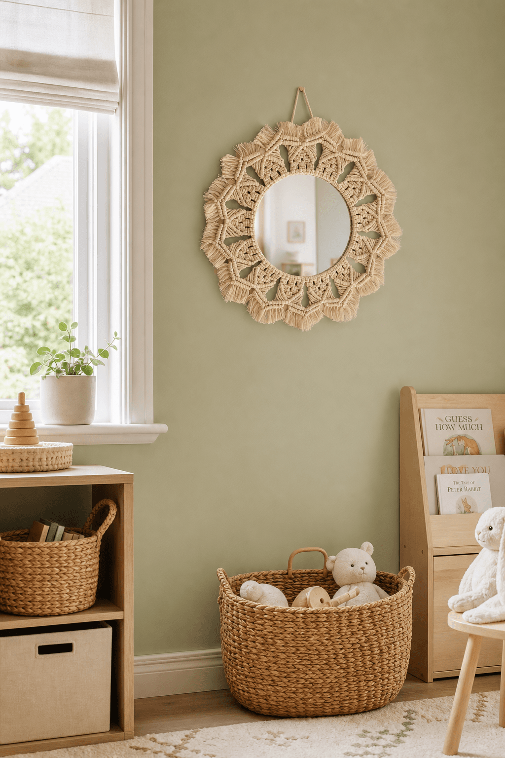Miroir Macramé Mandala 12 Pétales Crème