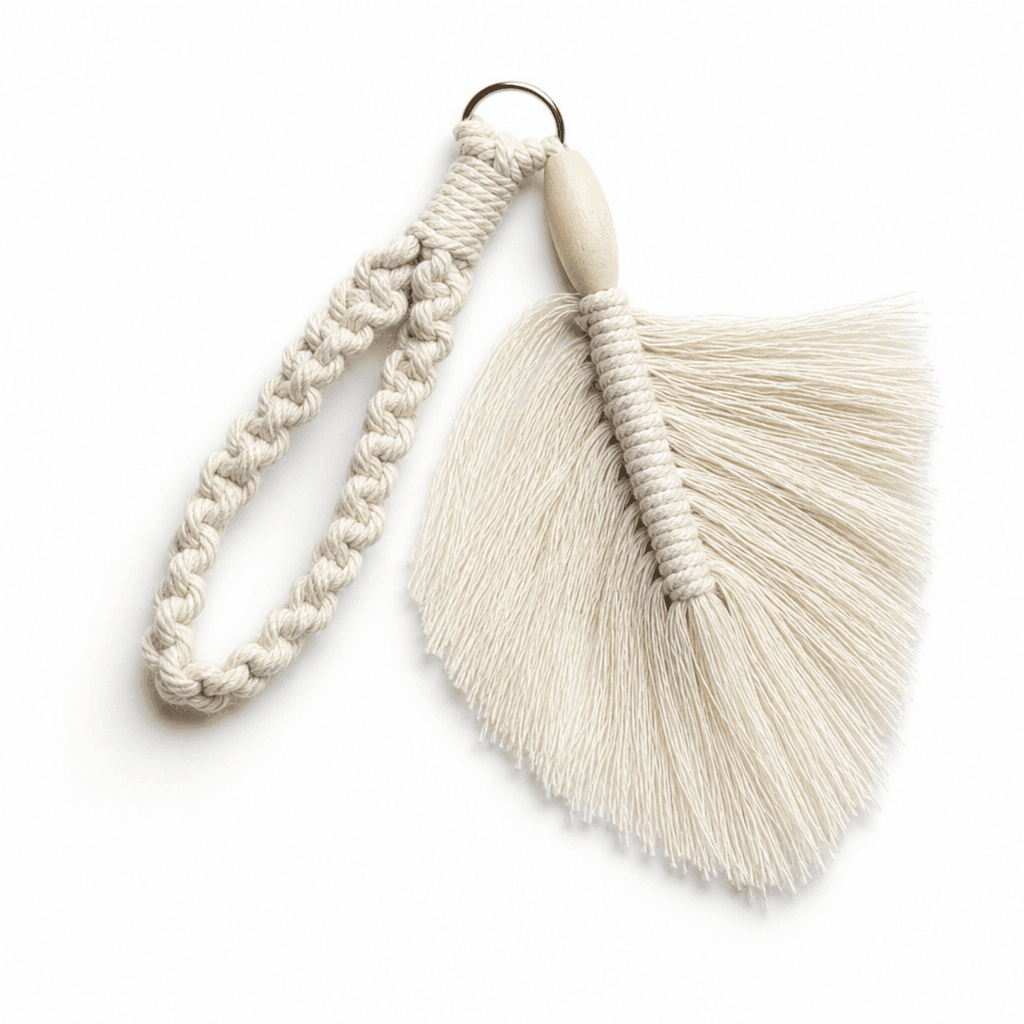 Porte-Clés Macramé Feuille Crème