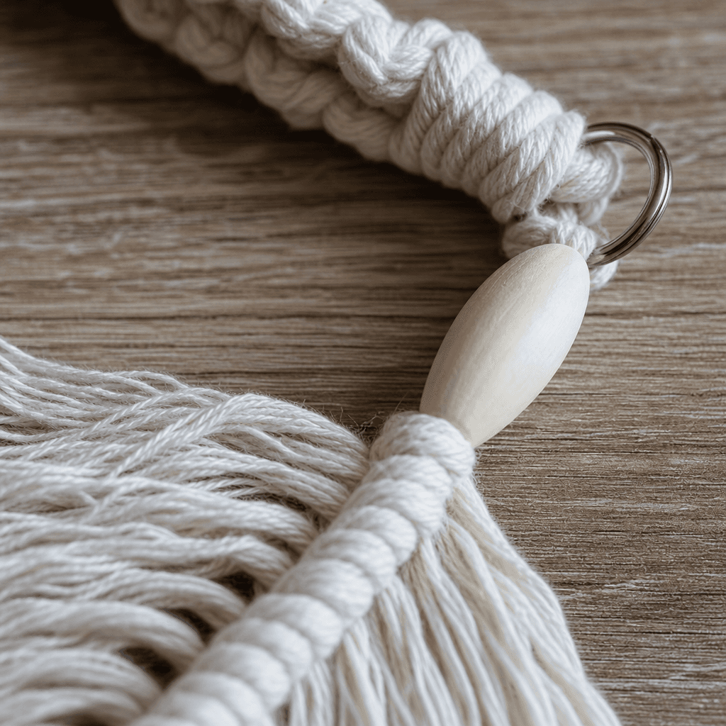 Porte-Clés Macramé Feuille Crème