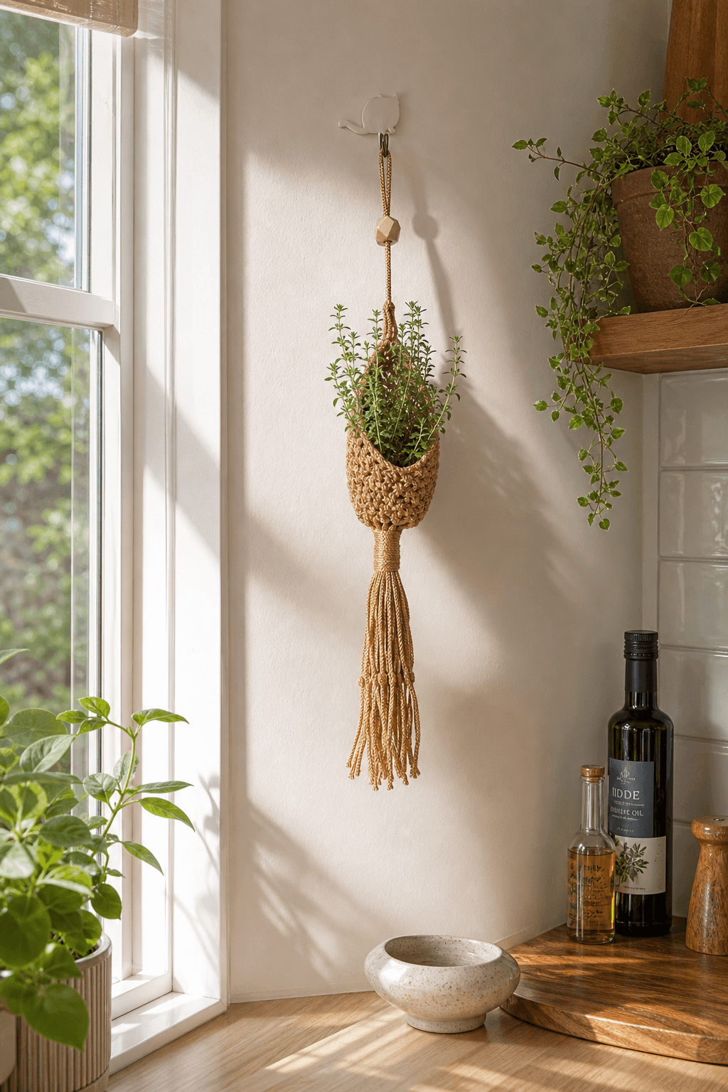 Porte-Plante Macramé Moutarde