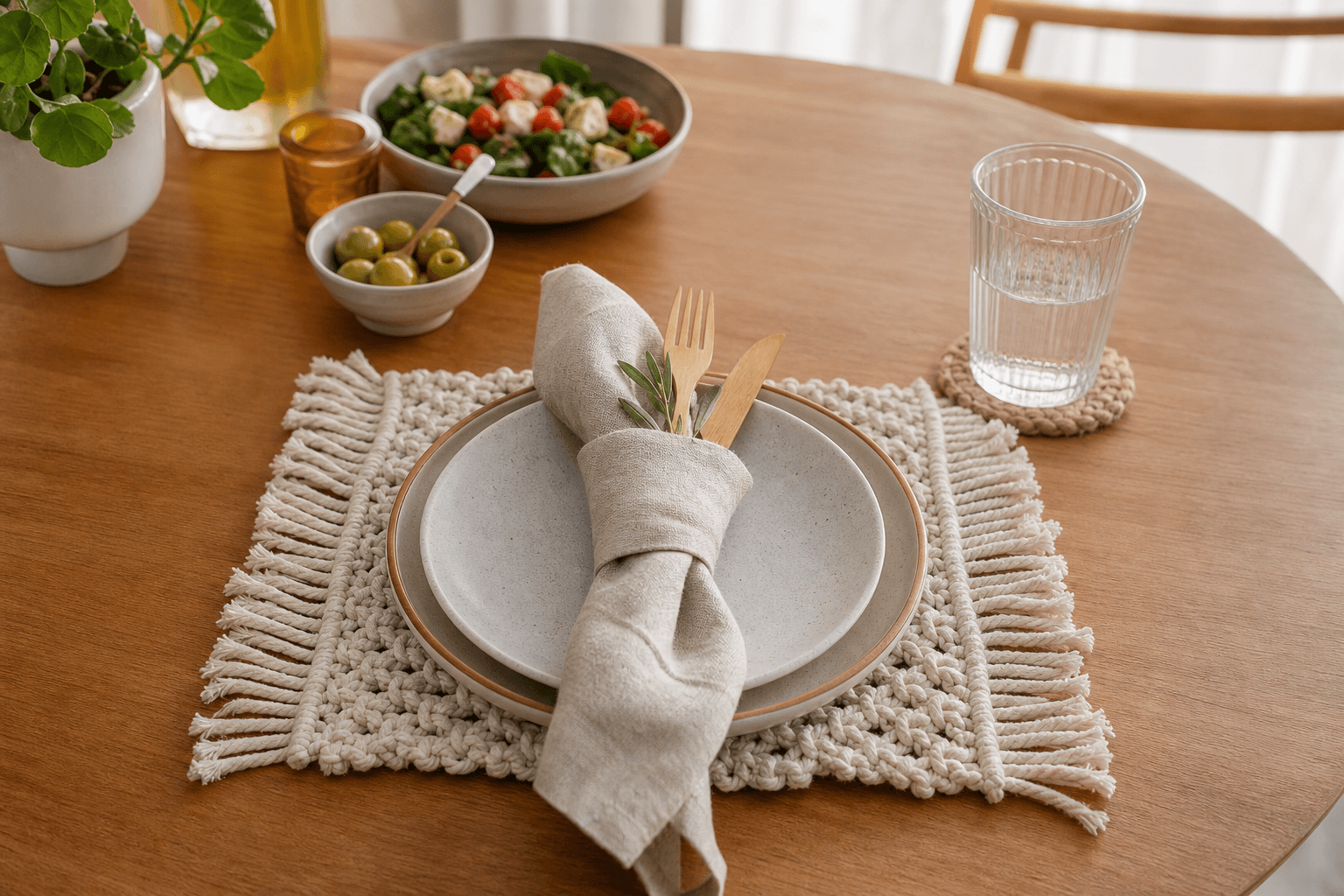 Set de Table Macramé Géométrique Crème