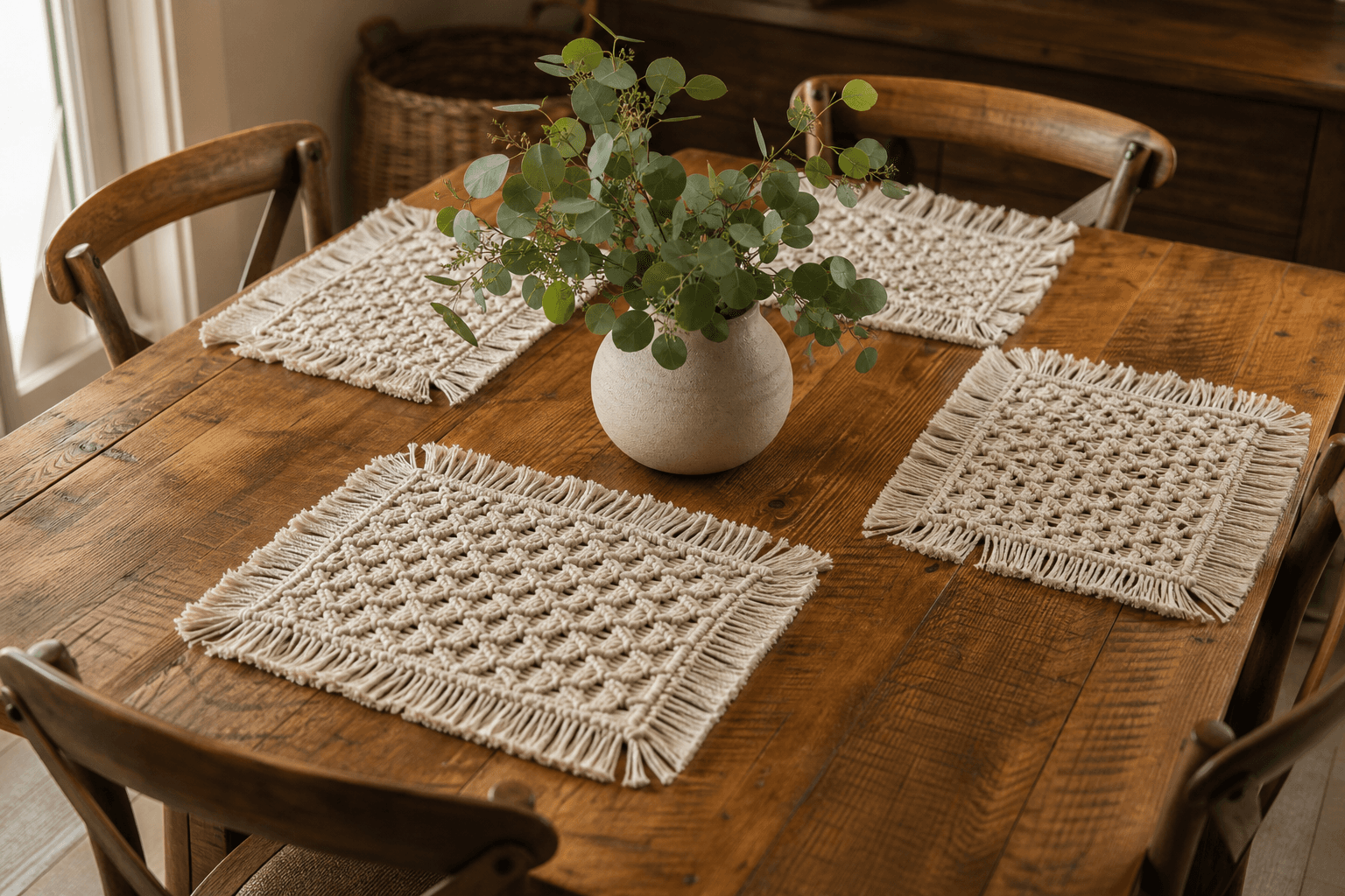 Set de Table Macramé Géométrique Crème