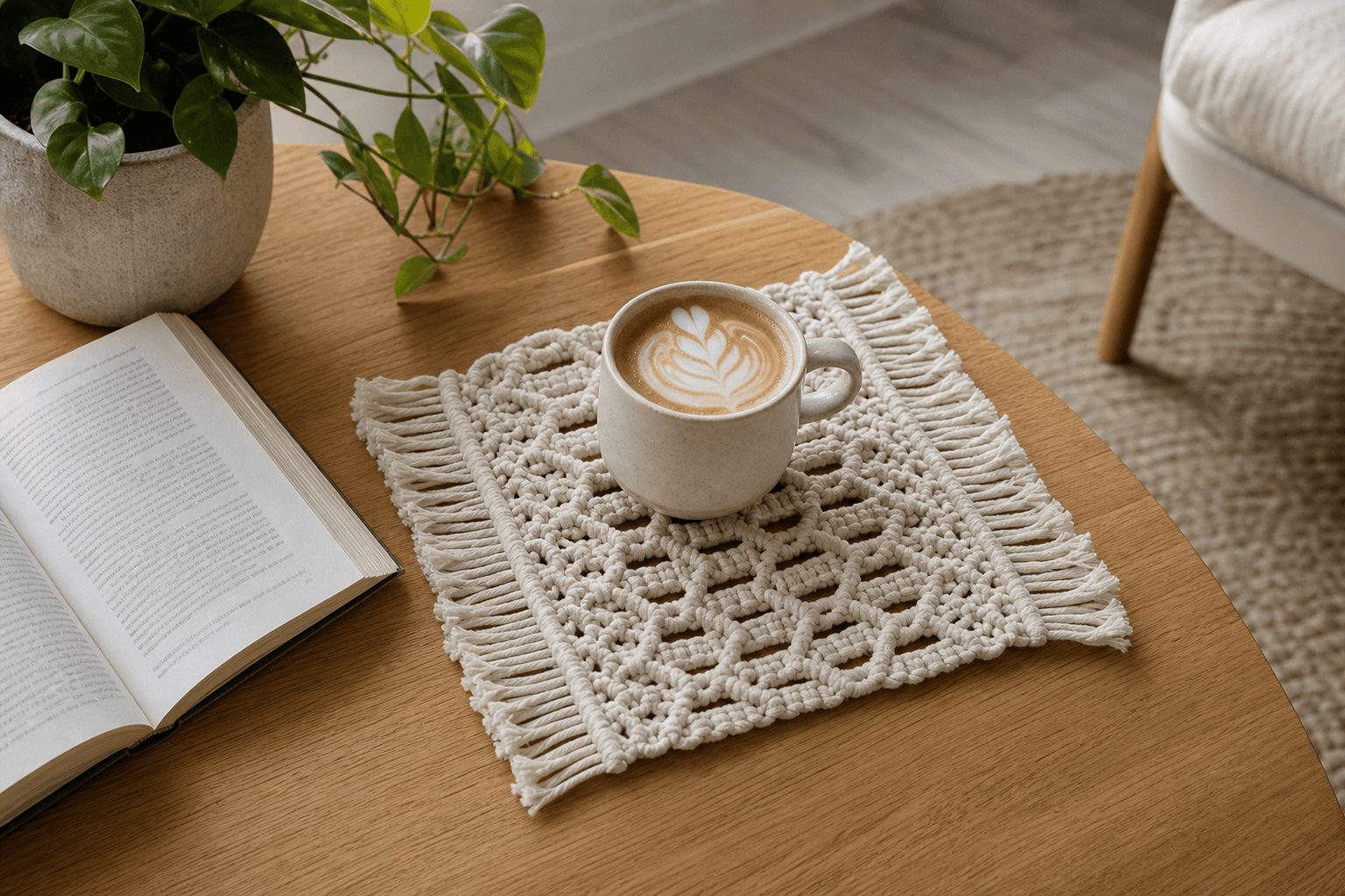 Set de Table Macramé Géométrique Crème