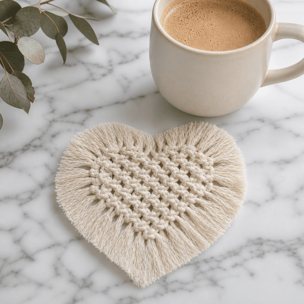 Sous-Verre Macramé Cœur Crème