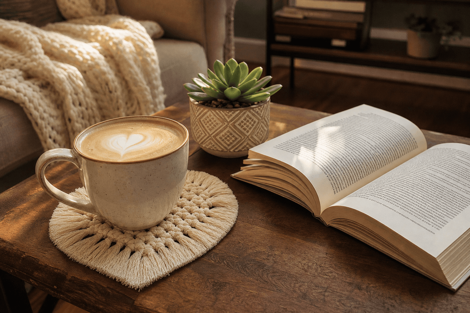 Sous-Verre Macramé Cœur Crème