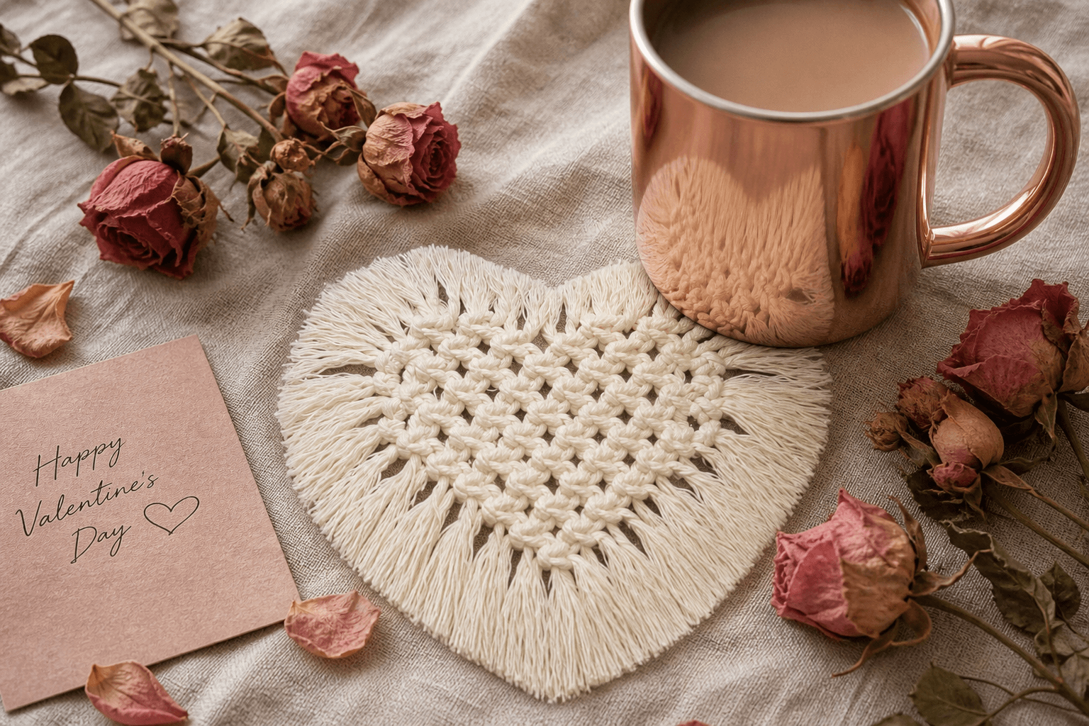 Sous-Verre Macramé Cœur Crème