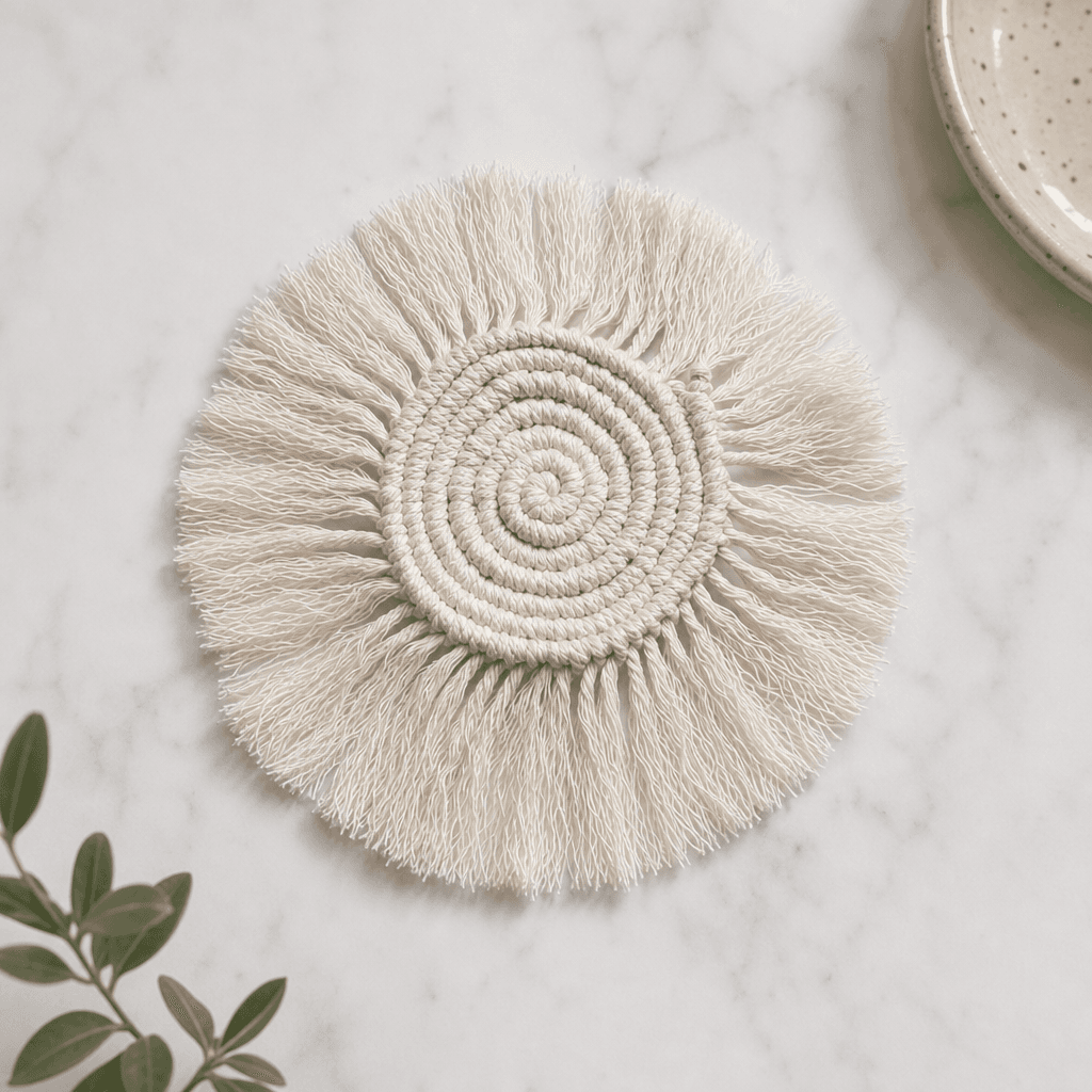 Sous-Verre Macramé Spirale Franges