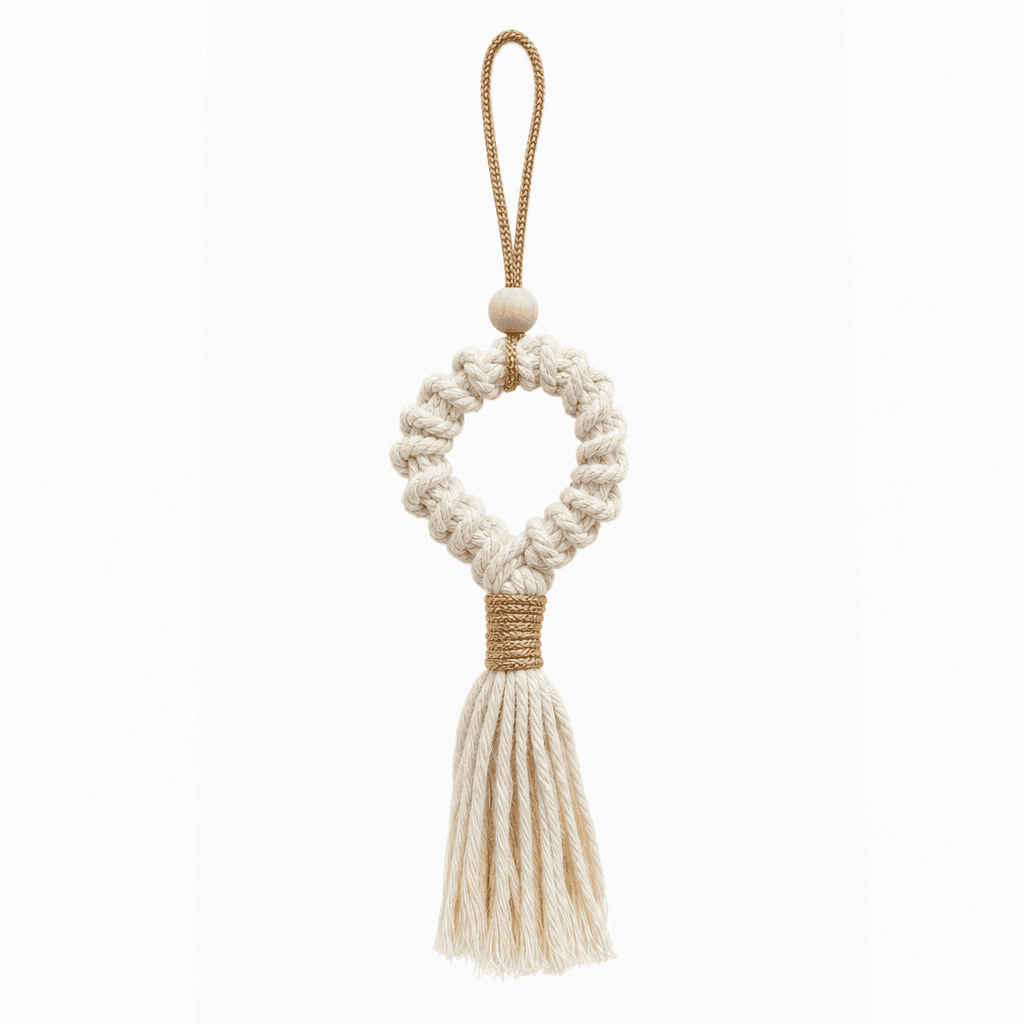 Suspension Voiture Macramé Anneau Crème