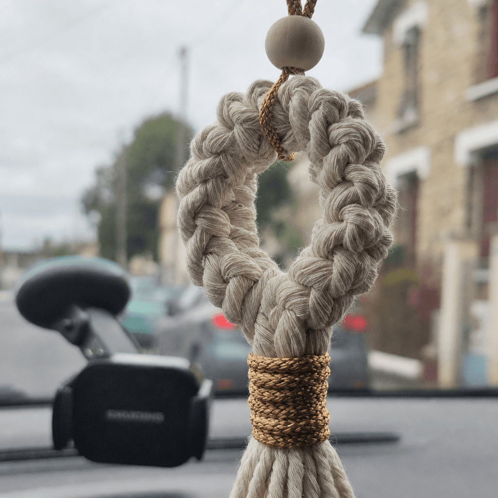 Suspension Voiture Macramé Anneau Crème