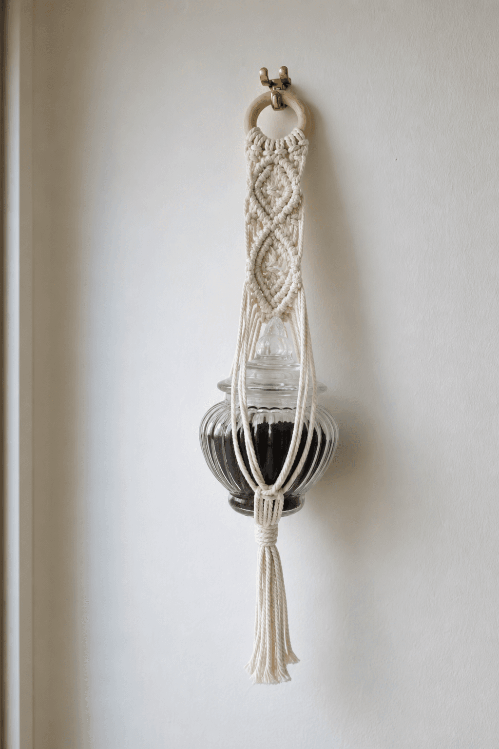 Suspente Bocal Macramé Franges Crème