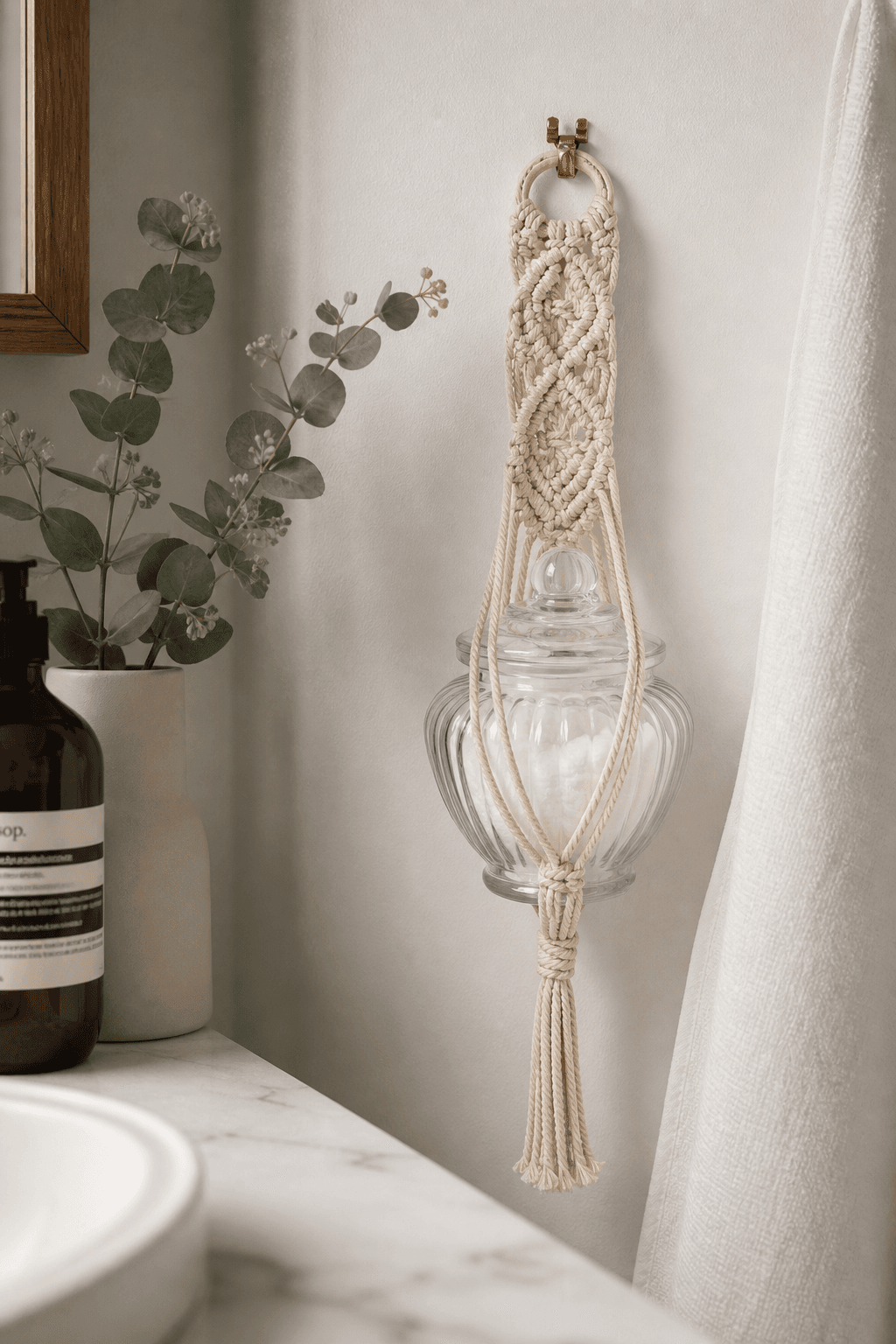 Suspente Bocal Macramé Franges Crème