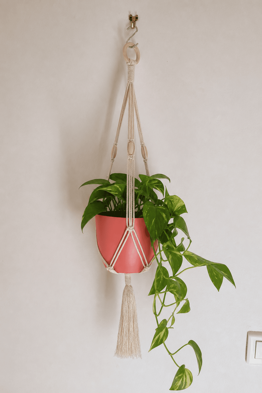 Suspente Plante Macramé 4 Perles Pot Corail