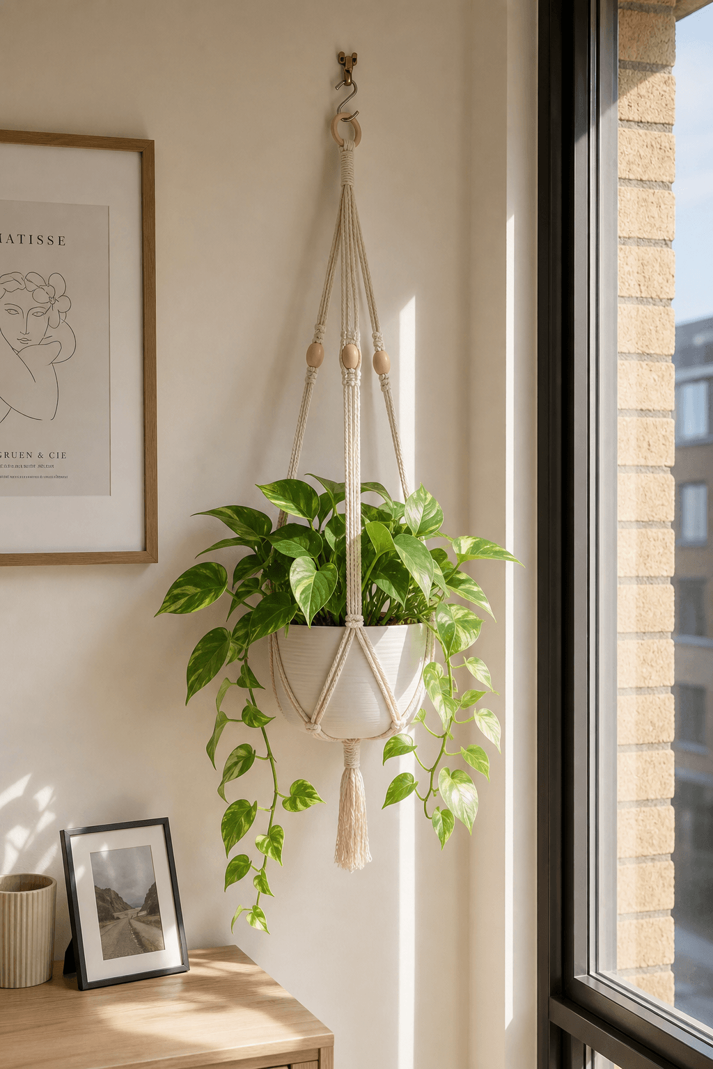 Suspente Plante Macramé 4 Perles Pot Corail
