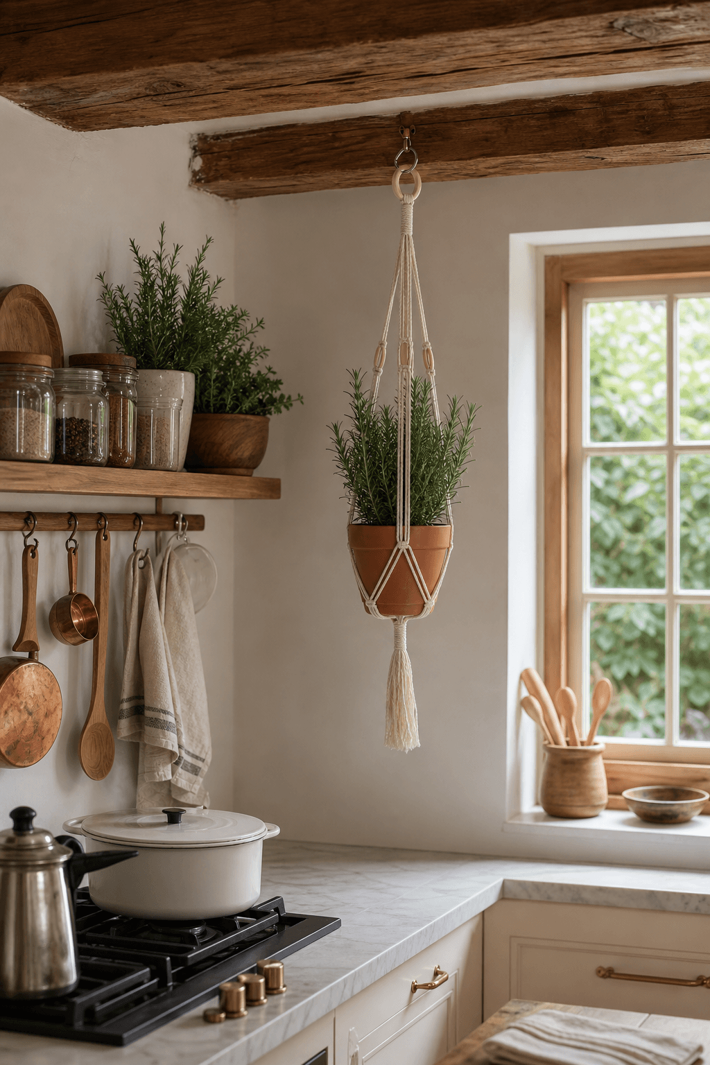 Suspente Plante Macramé 4 Perles Pot Corail