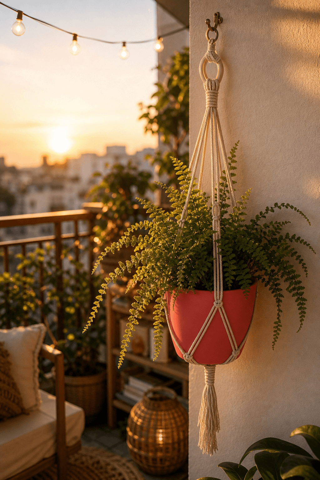 Suspente Plante Macramé 4 Perles Pot Corail