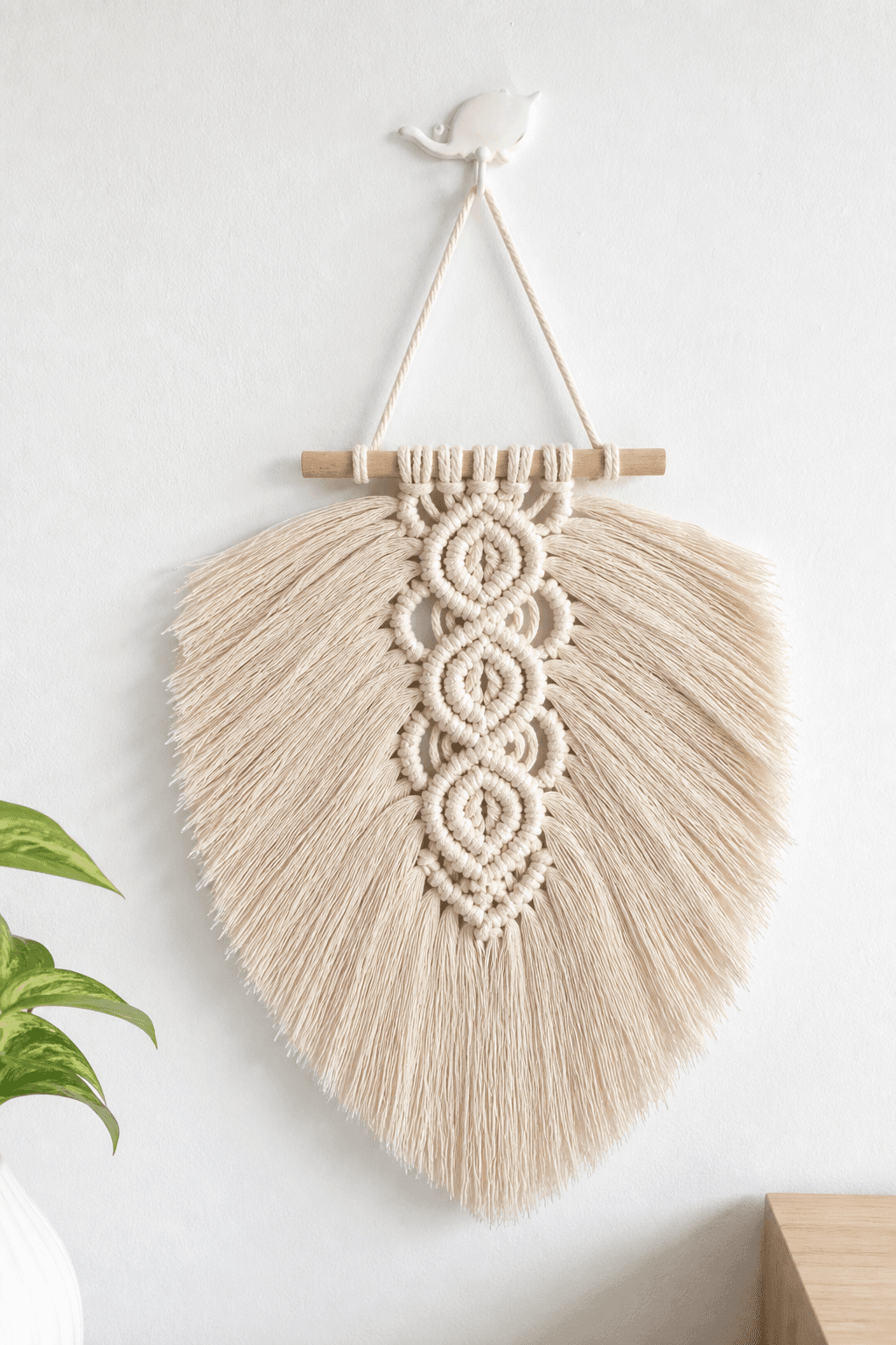 Tapisserie Macramé Feuille Crème