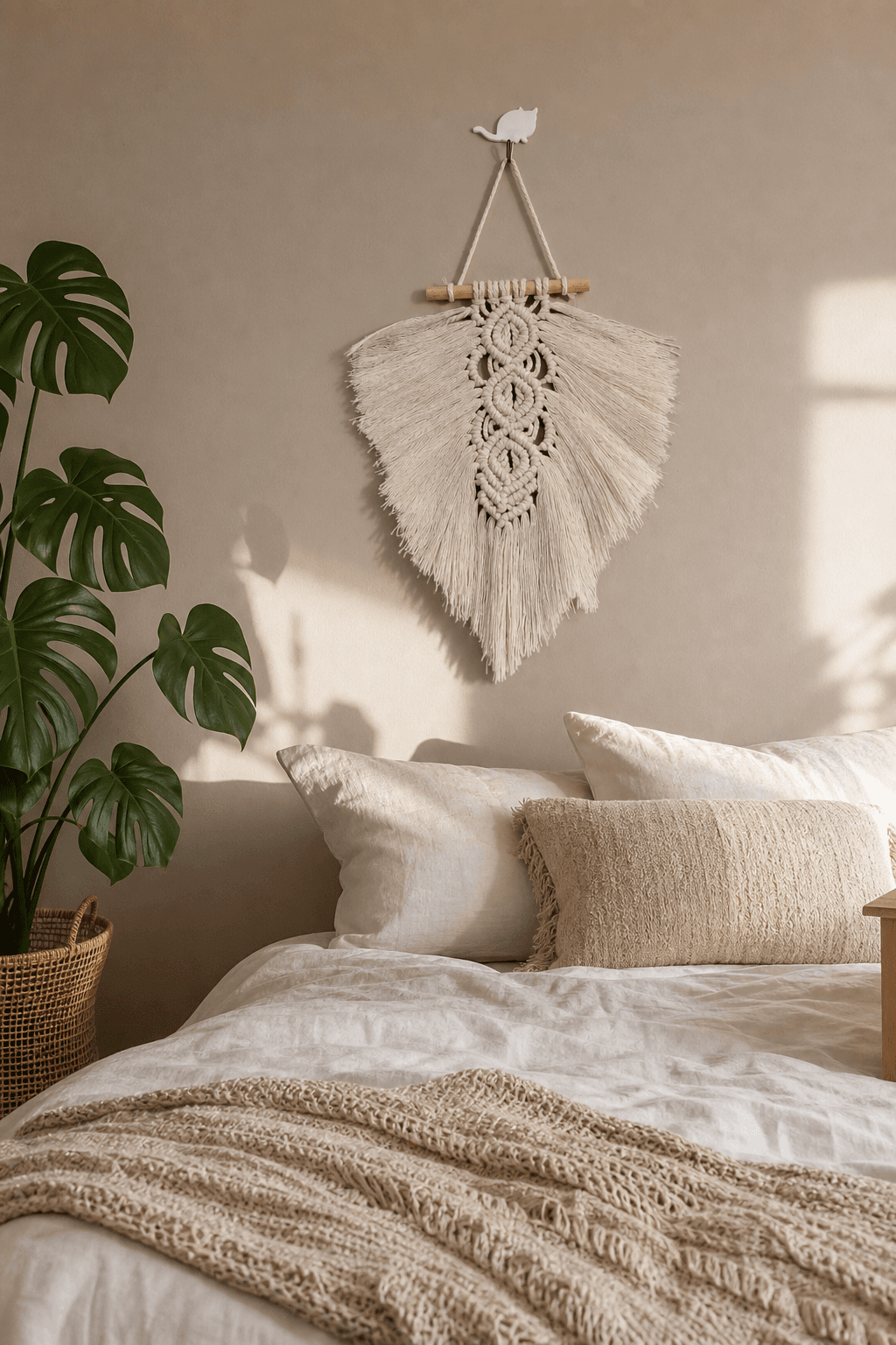 Tapisserie Macramé Feuille Crème