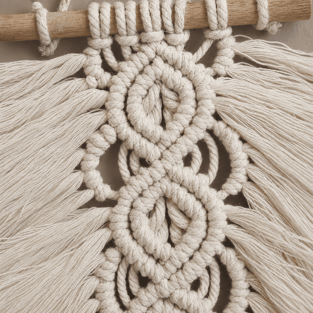Tapisserie Macramé Feuille Crème