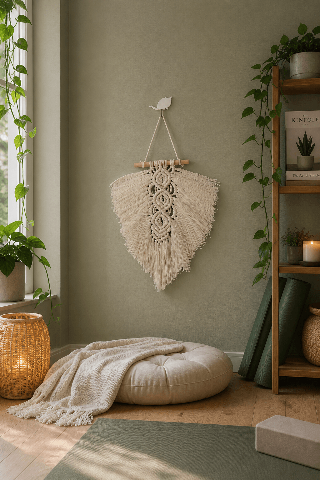Tapisserie Macramé Feuille Crème
