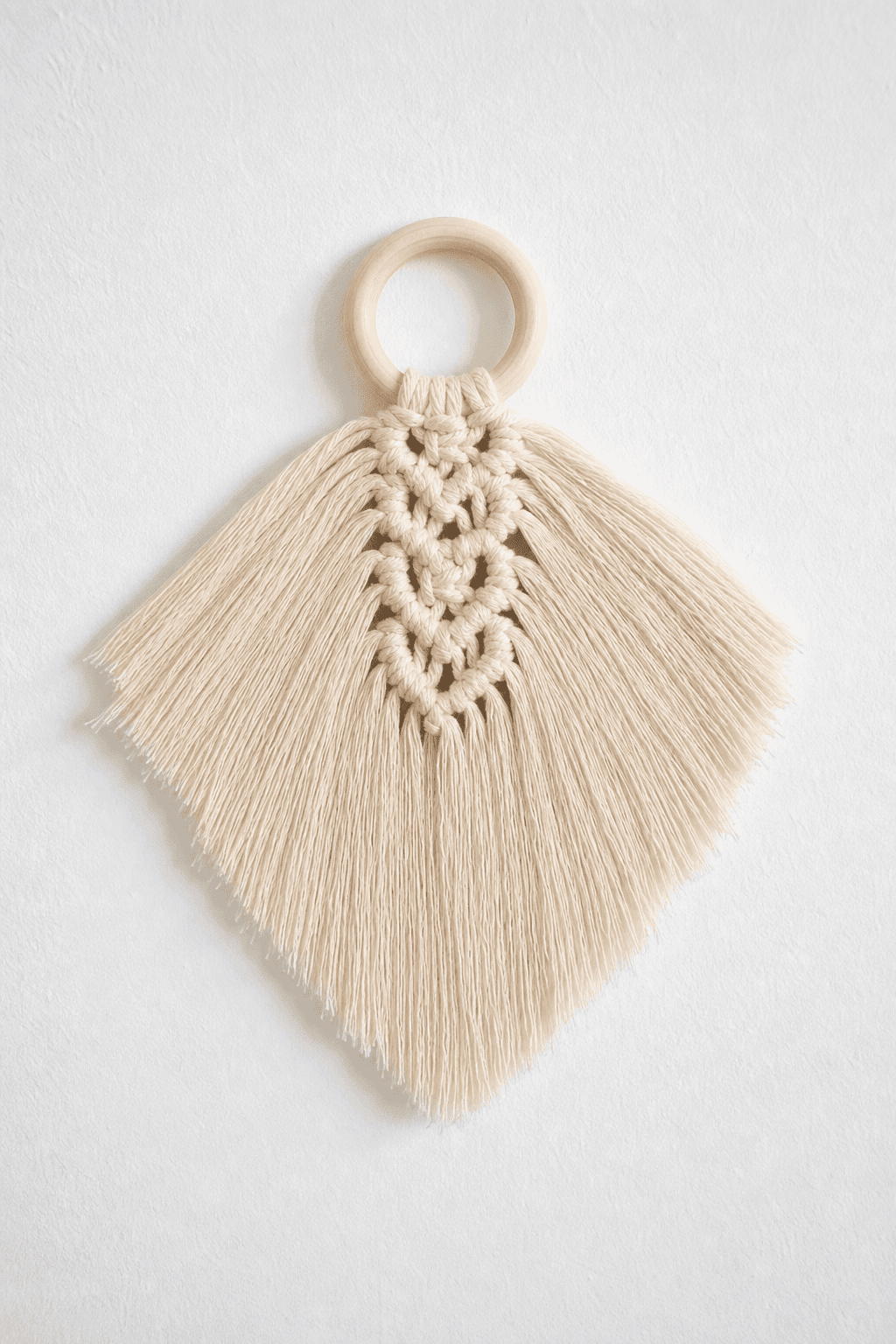 Tapisserie Macramé Feuille Anneau Bois Crème