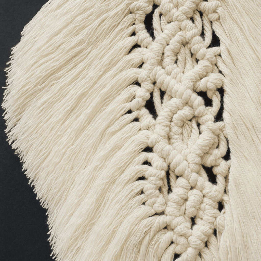 Tapisserie Macramé Feuille Barre Bois Crème