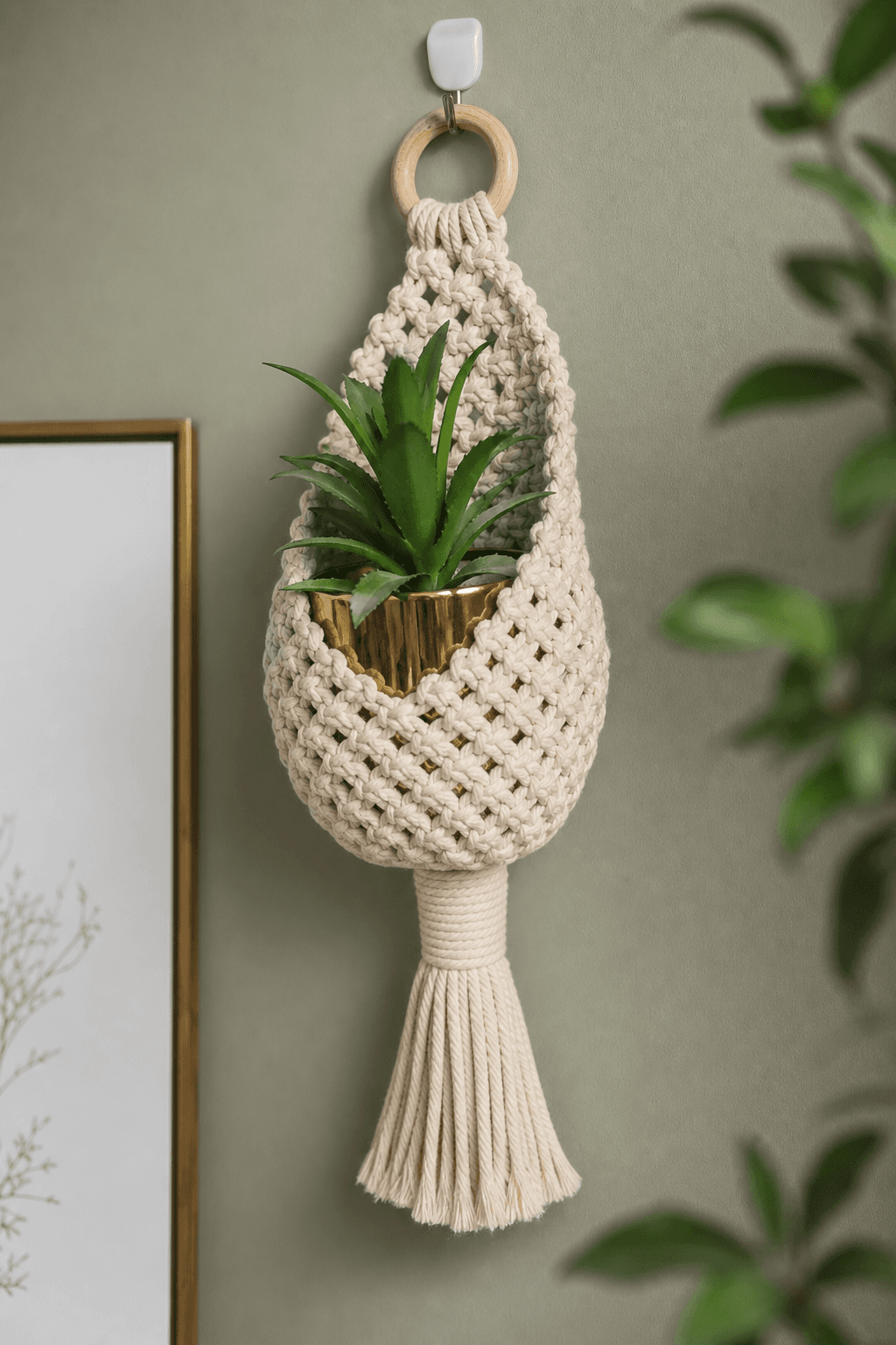 Cache-Pot Suspendu Macramé Crème